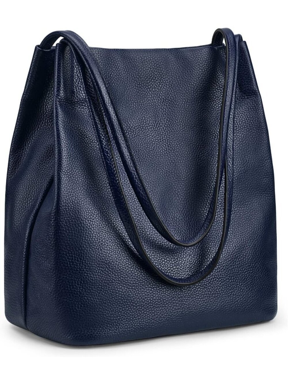 Women's Dark Blue Genuine Leather Shoulder Bag With 5 pockets and Top Magnetic